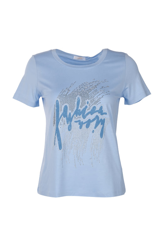 Vedi Minimalist Taş Detaylı Kadın T-Shirt - Kısa Kol Yuvarlak Yaka