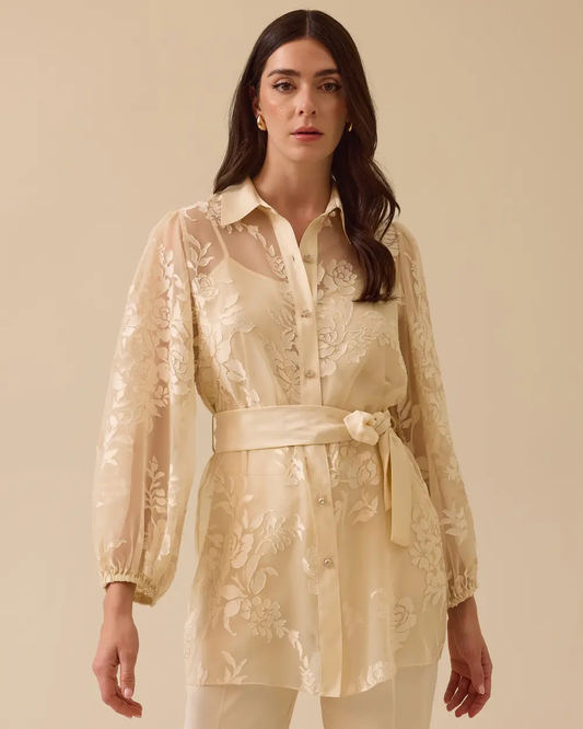 طقم شفاف مع بلوزة داخلية منقوشة من سيسيل