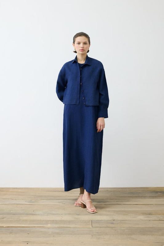 بدلة رسمية بدون أكمام من الكتان بتأثير الدنيم - متجر خياطين