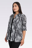 Tolga Saraçoğlu Kadın Bluz - Minimalist Zebra Desenli 3/4 Kol Oversize