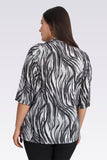 Tolga Saraçoğlu Kadın Bluz - Minimalist Zebra Desenli 3/4 Kol Oversize