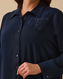 Büyük Beden Nakış Detaylı Düğmeli Tunik Gala-Xi