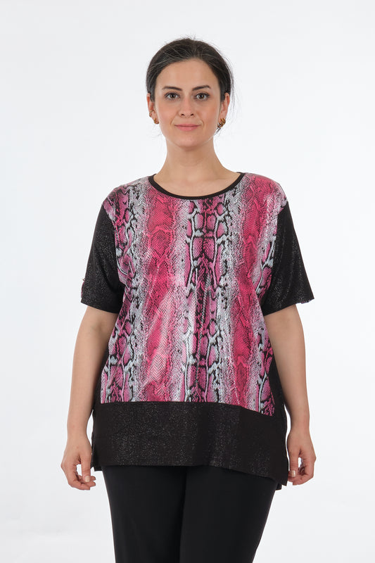 Twomail Oversize Yılan Desenli Kadın T-Shirt Kısa Kol Günlük