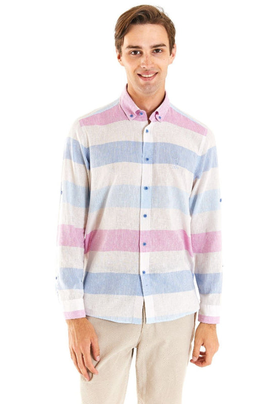 U.S. Polo Assn. Minimalist Çizgili Uzun Kol Erkek Gömleği - Regular Fit