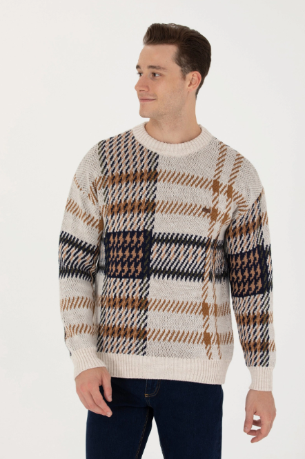 U.S. Polo Assn. Erkek Oversize Desenli Kazak - Vintage Tarzı