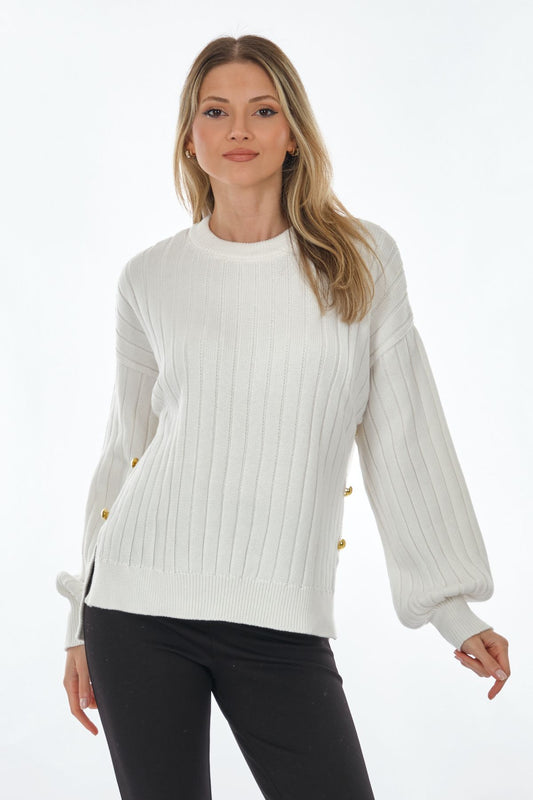 Unique Mode Oversize Kabarık Kol Triko Kazak - Minimalist Günlük