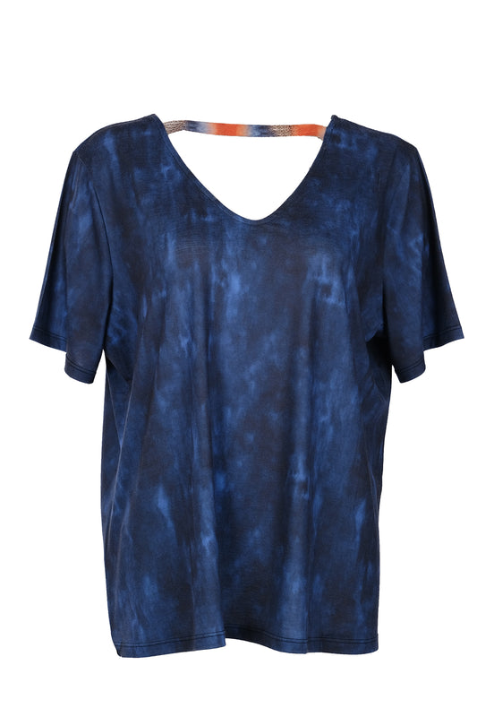 Vedi-bb Oversize V Yaka Kısa Kol Batik Desenli Kadın Bluz - Günlük Şıklık