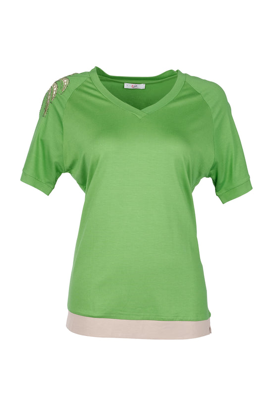 Vedi-bb Oversize V Yaka Kısa Kol Kadın T-Shirt - Minimalist Tarz