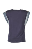 Vedi Minimalist V Yaka Kadın T-Shirt - Balık Desenli - Kısa Kol