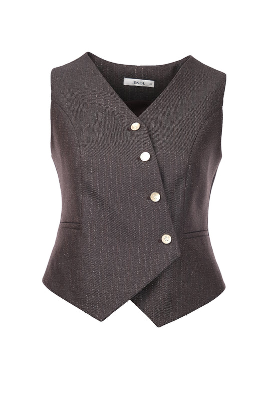 صدرية قصيرة بدون أكمام بياقة على شكل حرف V من إيكول - مناسبة للإطلالات اليومية والعملية