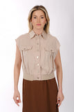 صدرية قصيرة بدون أكمام من Ysatis بتصميم بسيط - بياقة قميص