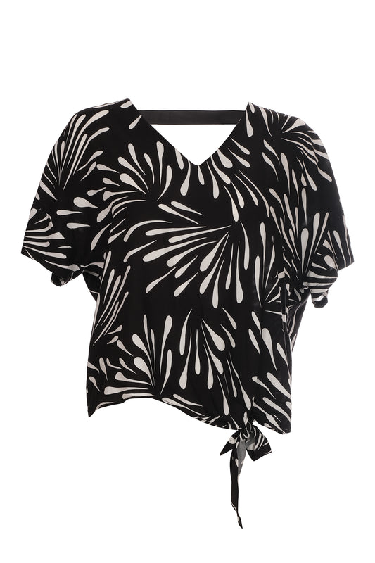 Ysatis Oversize V Yaka Kısa Kol Crop Bluz - Yazlık