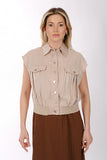 صدرية قصيرة بدون أكمام من Ysatis بتصميم بسيط - بياقة قميص