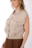 صدرية قصيرة بدون أكمام من Ysatis بتصميم بسيط - بياقة قميص