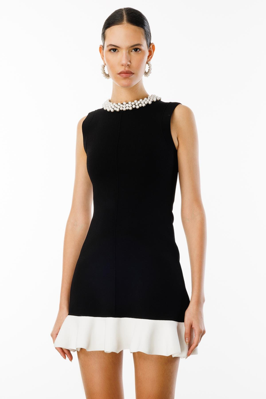 فستان نيفيلي المحبوك بتفاصيل مطرزة بلونين