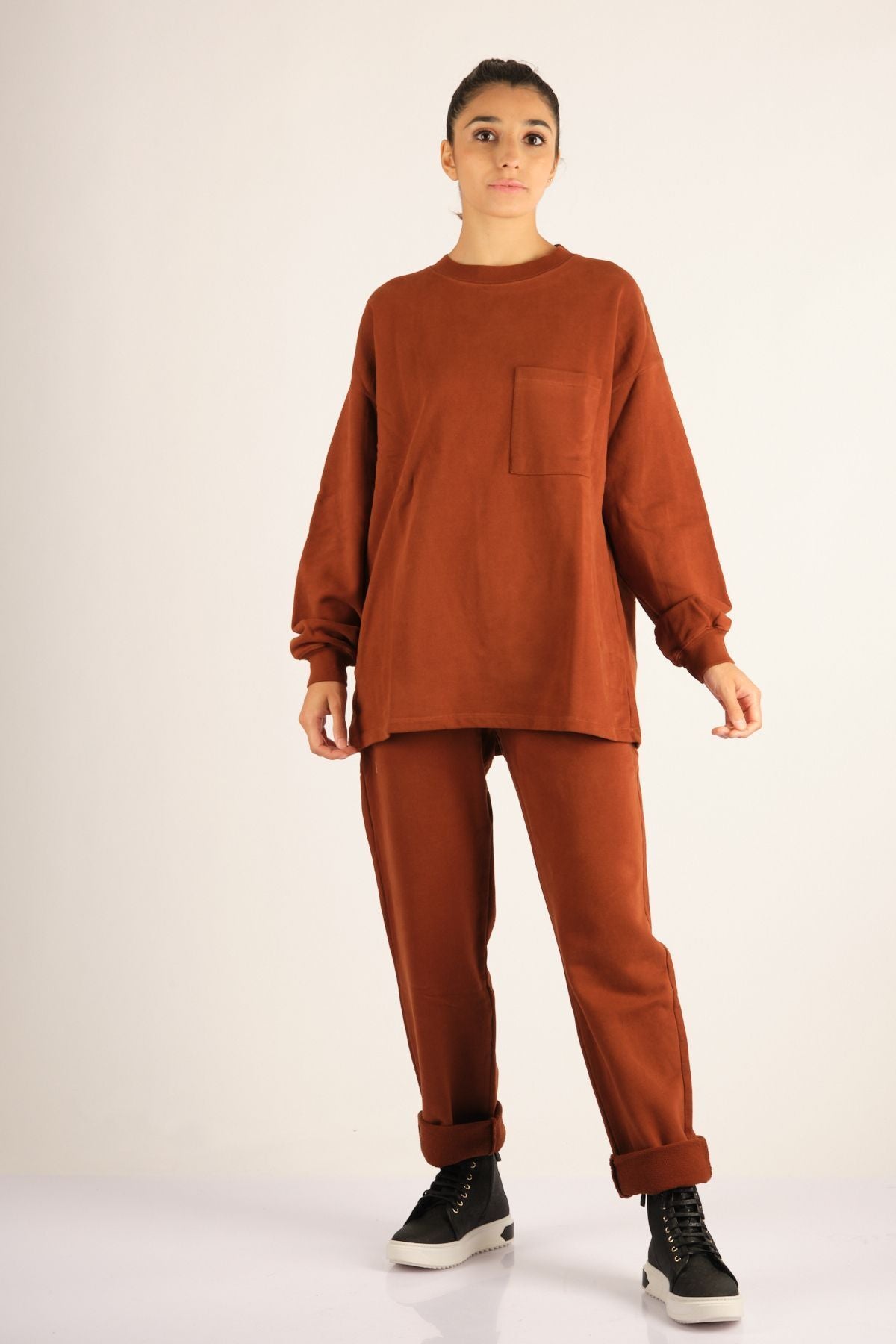 A.Vintage Oversize Uzun Kol Kadın Sweatshirt - Minimalist Günlük Stil Translation missing: tr.content.product_image_main