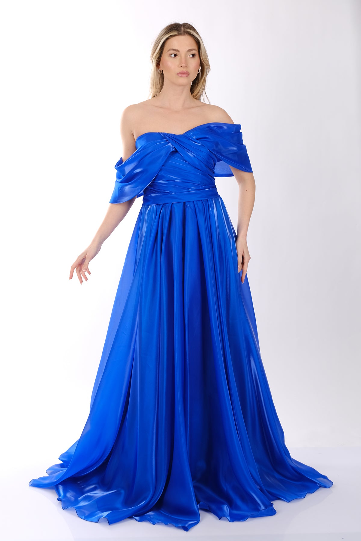 Ankyra Kadın Düşük Omuzlu Drape Şifon Abiye Elbise 25Y1222 Translation missing: tr.content.product_image_main