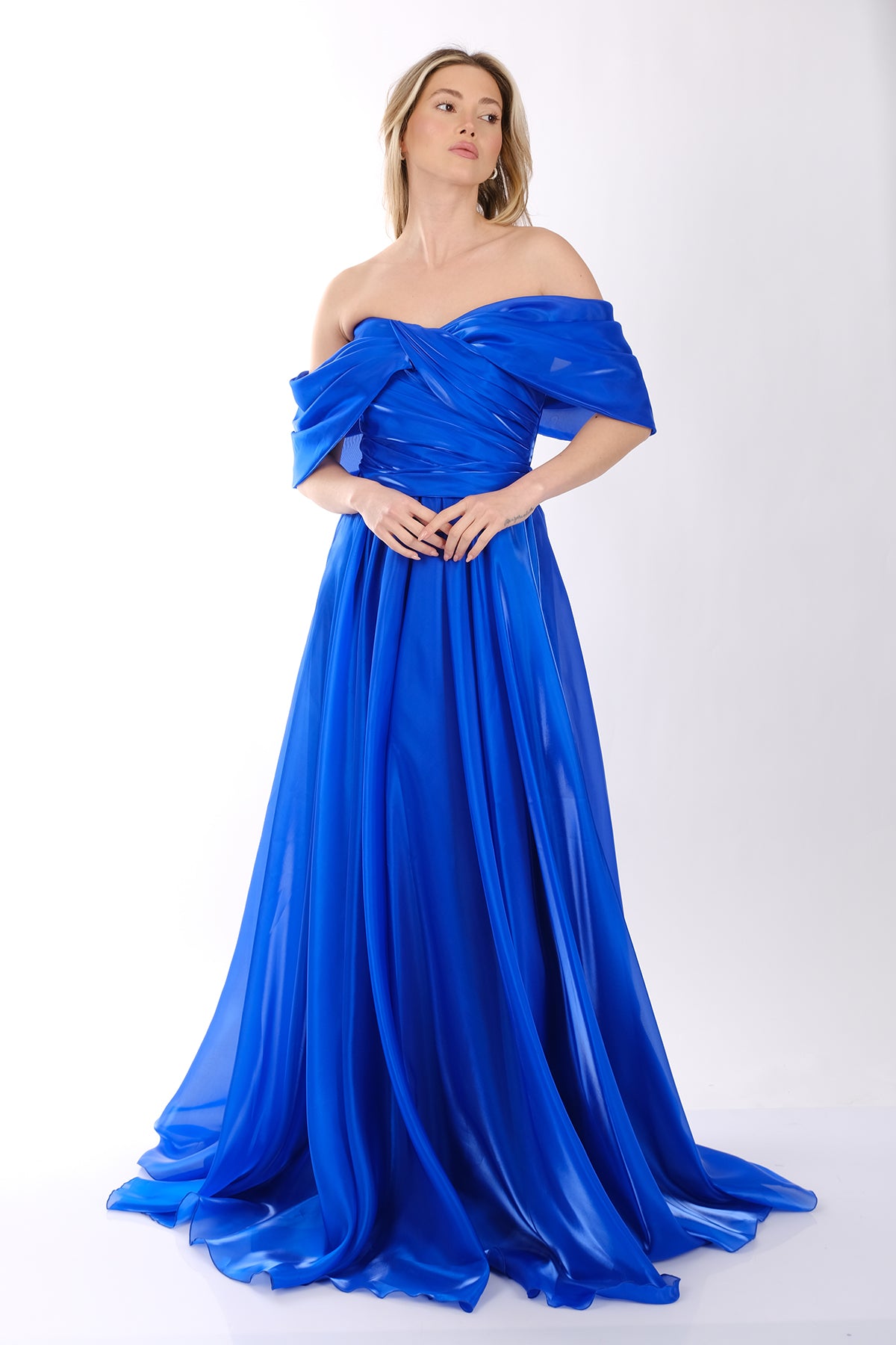 Ankyra Kadın Düşük Omuzlu Drape Şifon Abiye Elbise 25Y1222 Translation missing: tr.content.product_image_secondary