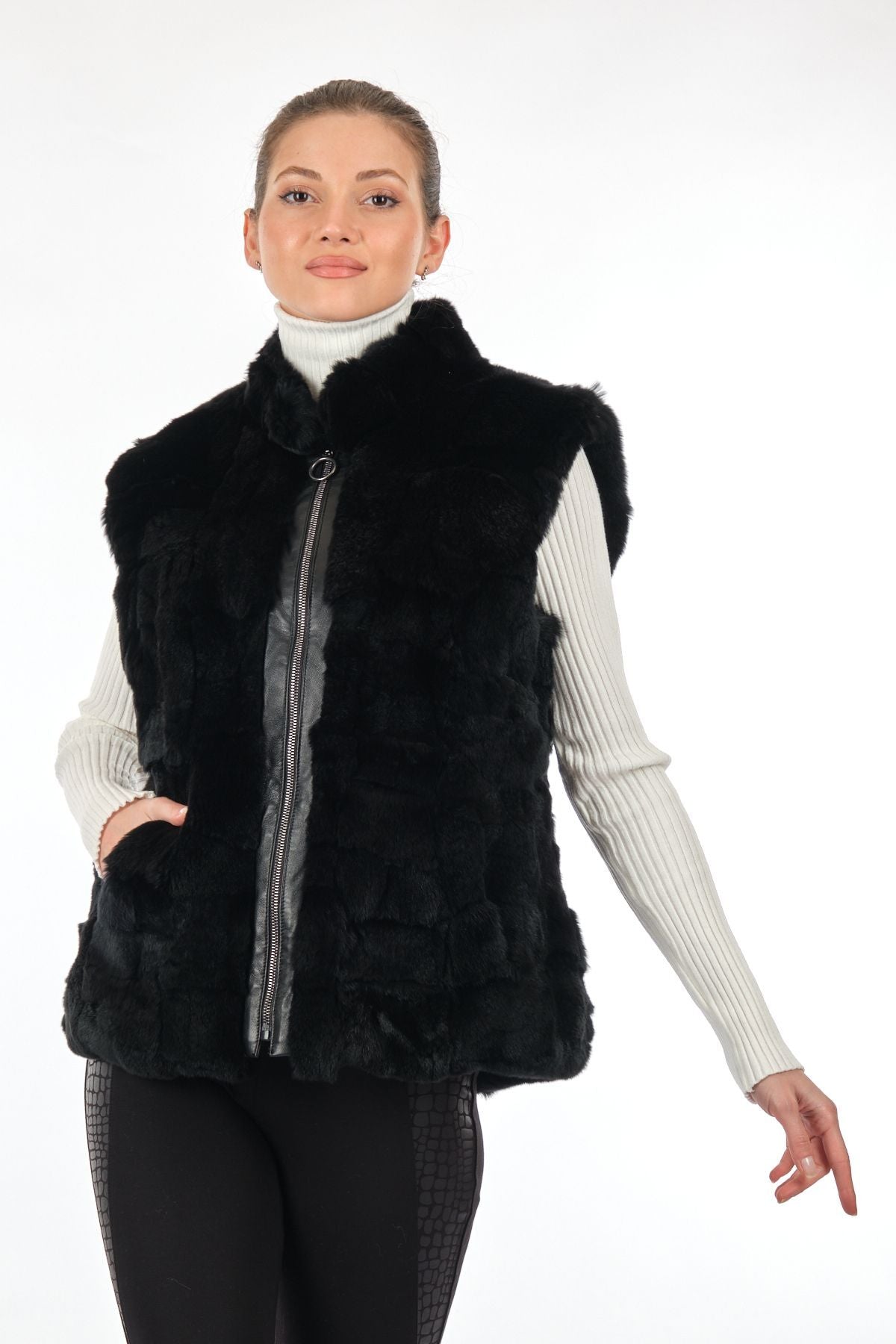 BEROSH Oversize Suni Kürk Kadın Kaban Yelek - Kışlık Translation missing: ar.content.product_image_main