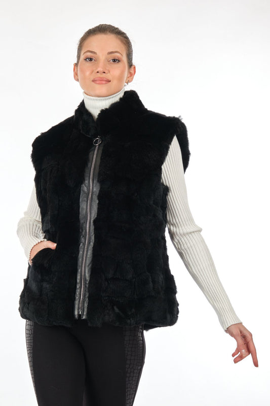 BEROSH Oversize Suni Kürk Kadın Kaban Yelek - Kışlık