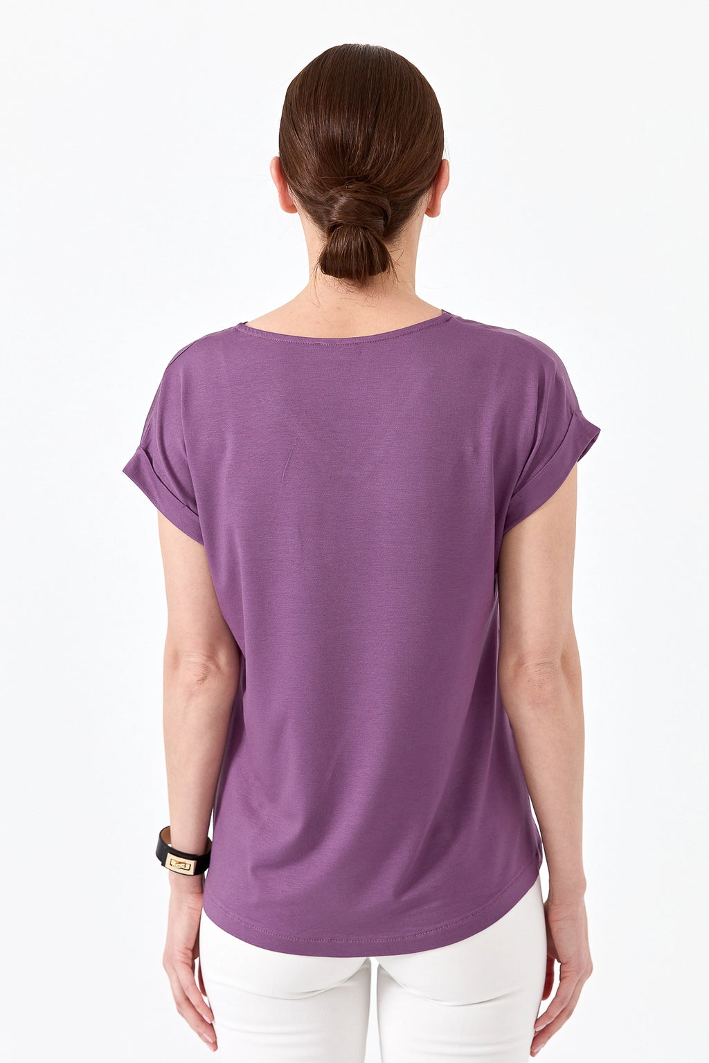Desen Minimalist V Yaka Kısa Kol Oversize Kadın Bluz - Günlük Şıklık
