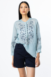بلوزة إيكول النسائية ذات الأكمام الطويلة المطرزة والواسعة - مناسبة للإطلالات الكاجوال