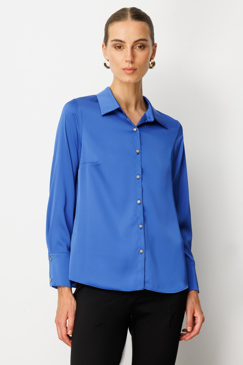 Önü Düğmeli Saten Gömlek Ekol