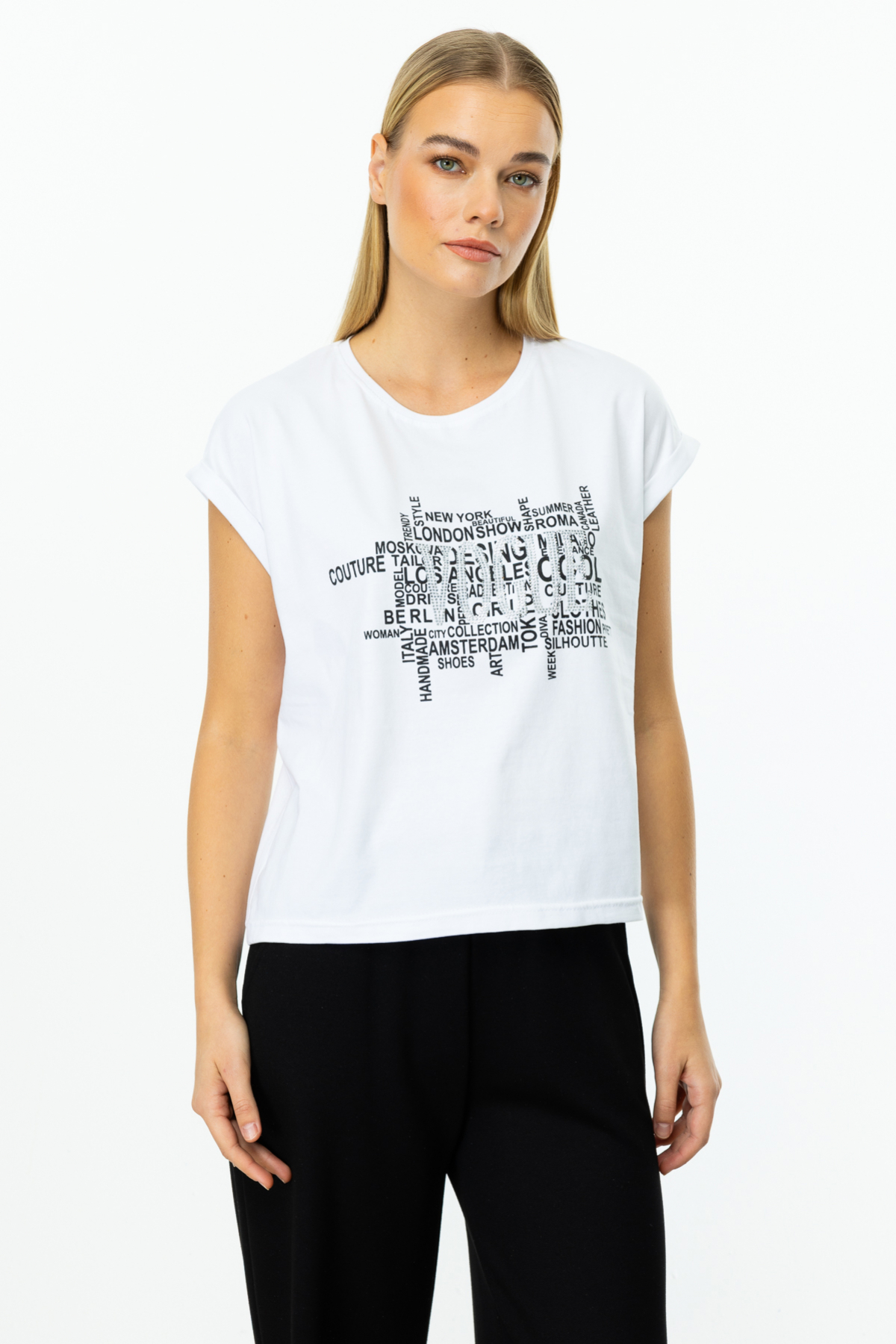On Oversize Minimalist Crop Bluz - Kısa Kol Kadın Günlük Bluz Ana görsel