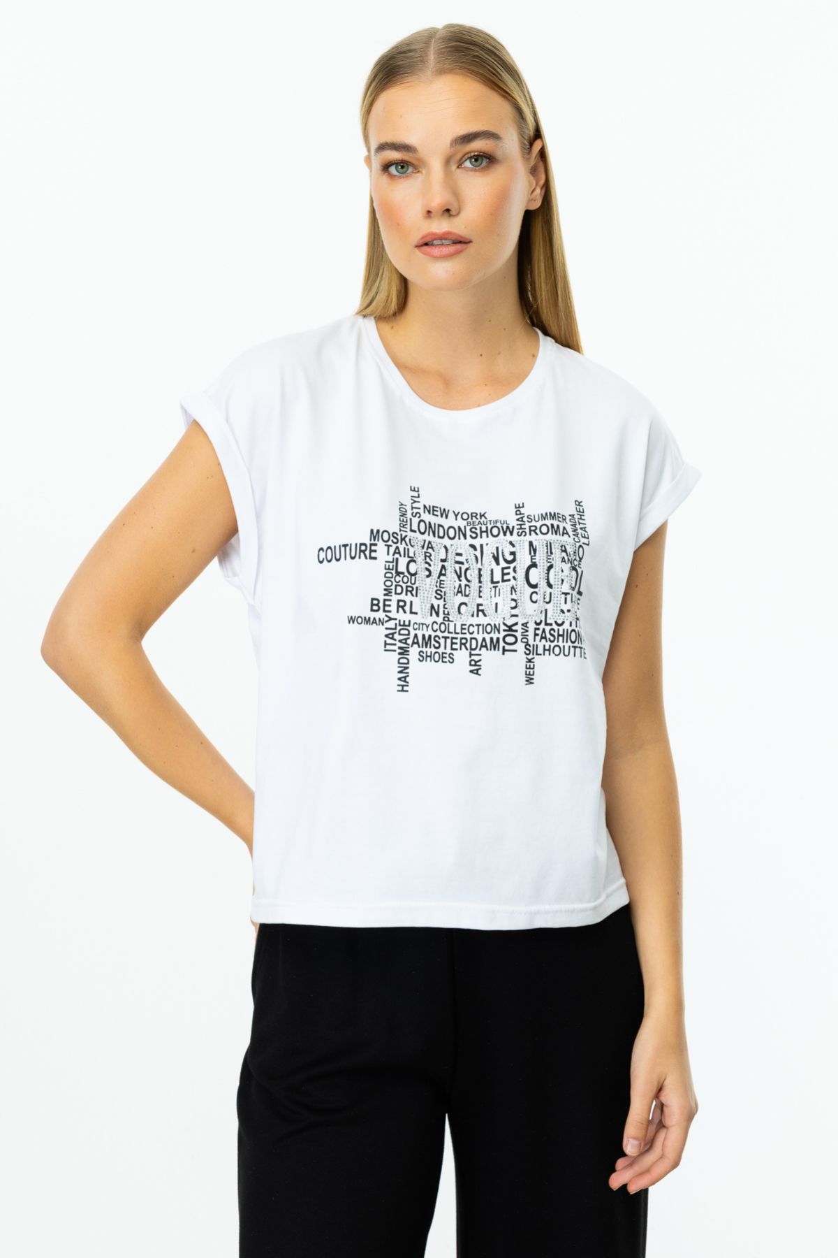 On Oversize Minimalist Crop Bluz - Kısa Kol Kadın Günlük Bluz İkincil görsel