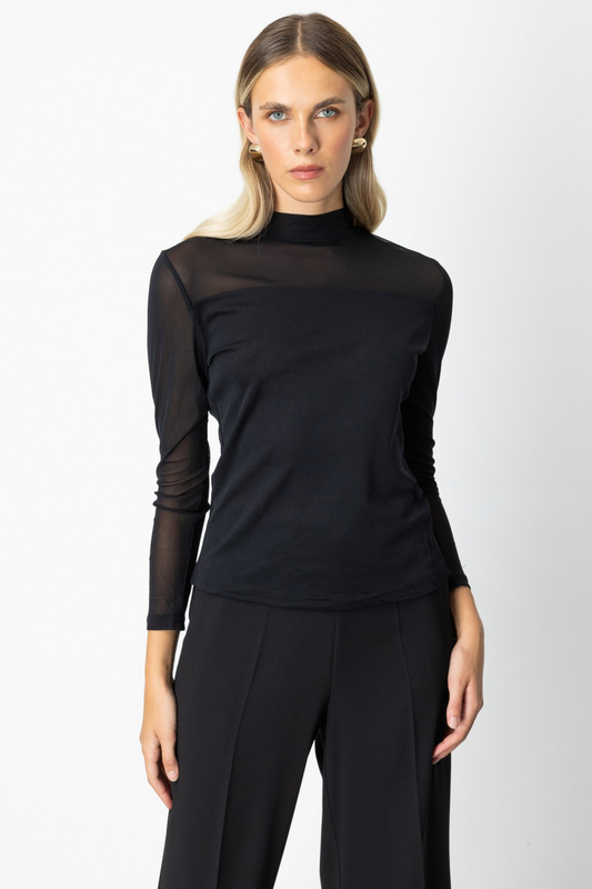 بلوزة من مزيج التول ذات ياقة عالية