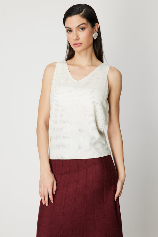 Taşlı V Yaka Triko Bluz On