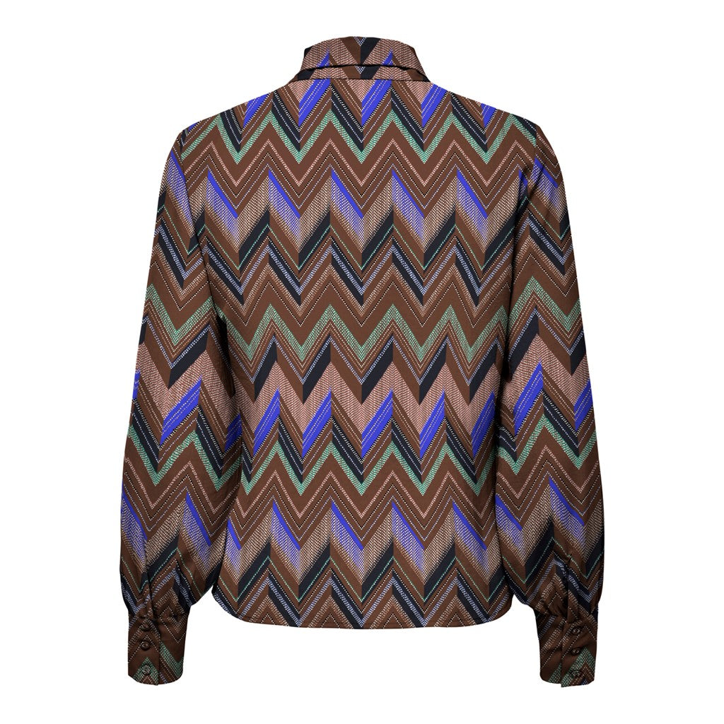 Only Geometrik Desenli Uzun Kol Minimalist Bluz - Vintage Tarz İkincil görsel