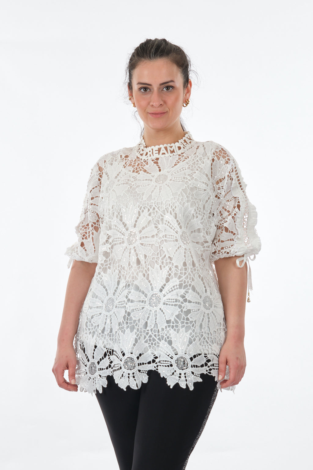 Vedi-bb Dantel Detaylı Oversize Midi Kadın Bluz - Günlük & Özel Gün