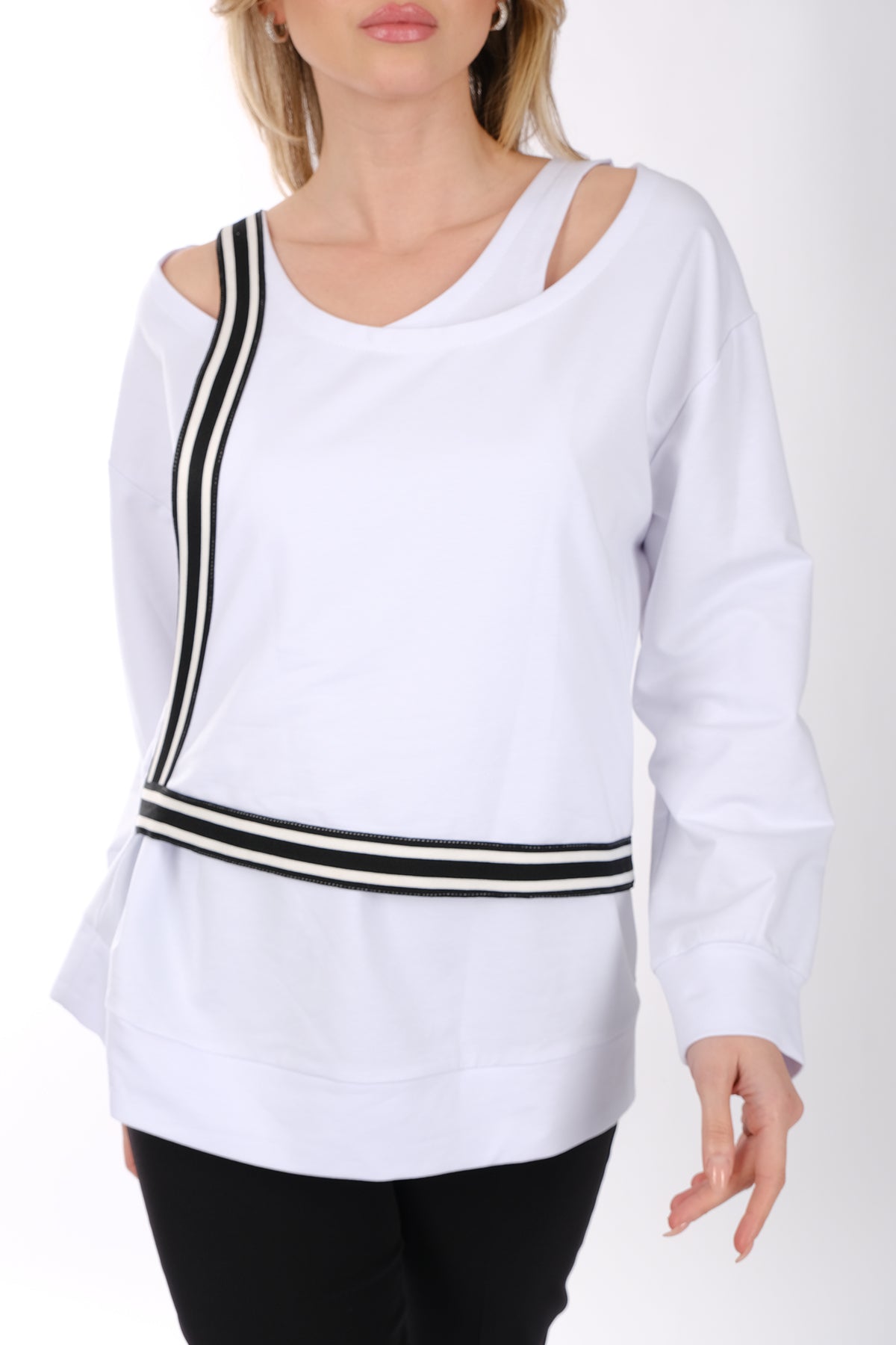 Ysatis Minimalist Oversize V Yaka Uzun Kol Kadın Bluz - Günlük & Özel Gün İkincil görsel