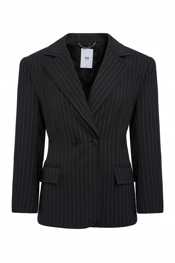 Bsb Kadın Normal Kesim Çizgili Kruvaze Blazer Ceket