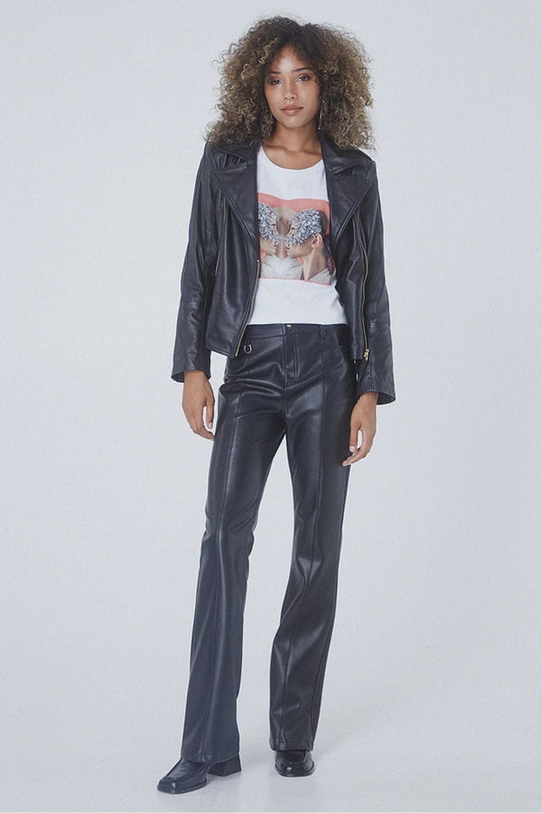 BSB Yüksek Bel Midi Deri Pantolon - Minimalist Stil