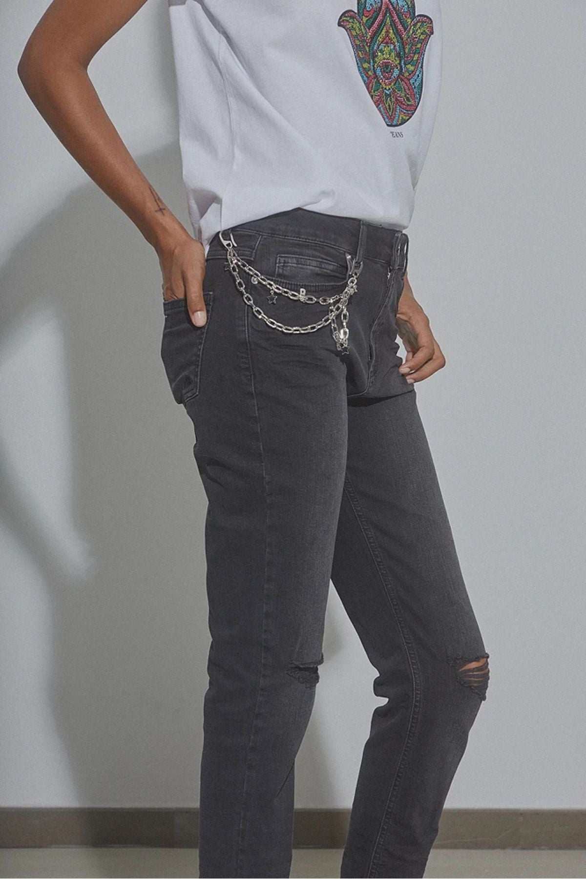 BSB Minimalist Yüksek Bel Delikli Midi Kot Pantolon - Günlük & Şık