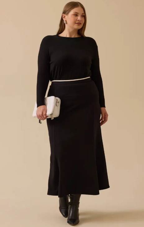 تنورة غالا-إكسي ميدي بمقاسات كبيرة مع تفاصيل حزام الخصر