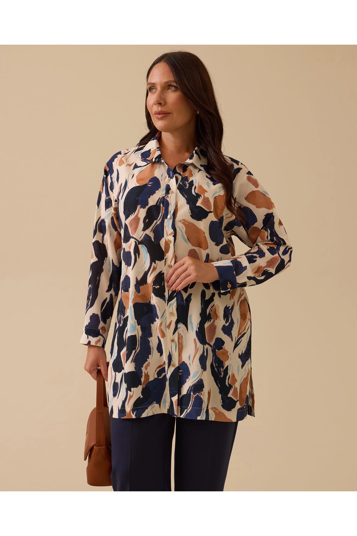 büyük beden desenli düğmeli tunik Gala-Xi
