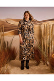 Büyük Beden Desenli Kuşaklı Jakar Elbise Gala-Xi