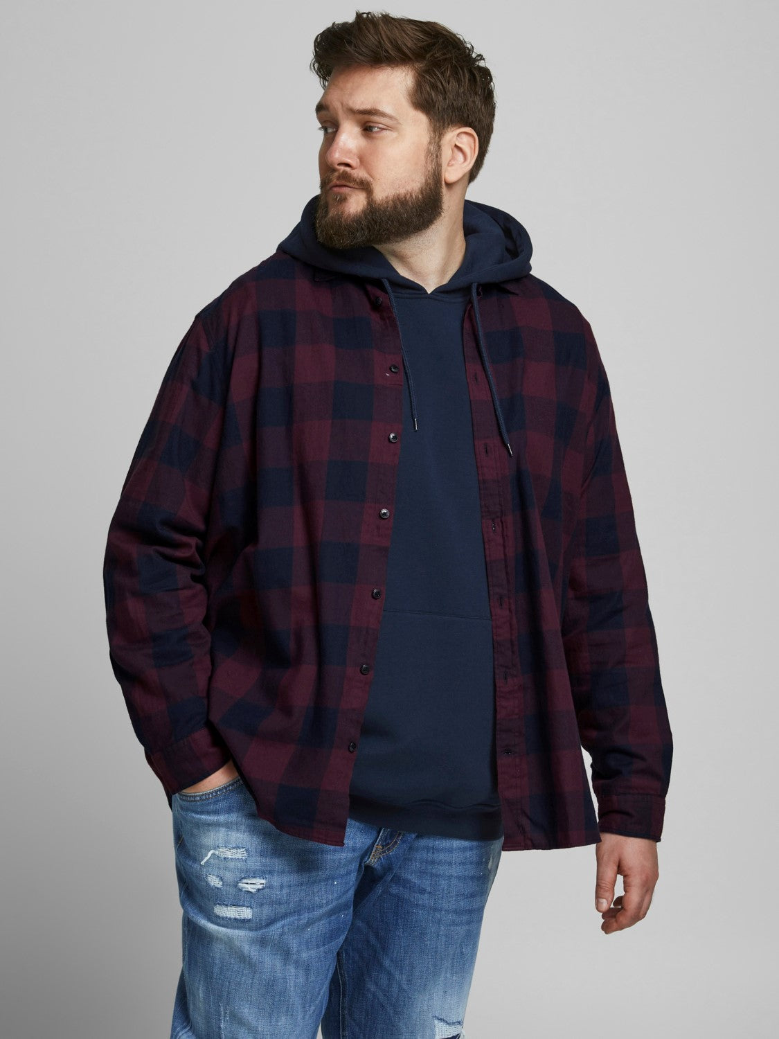 Jack&Jones Oversize Kareli Uzun Kol Erkek Gömleği - Günlük Stil