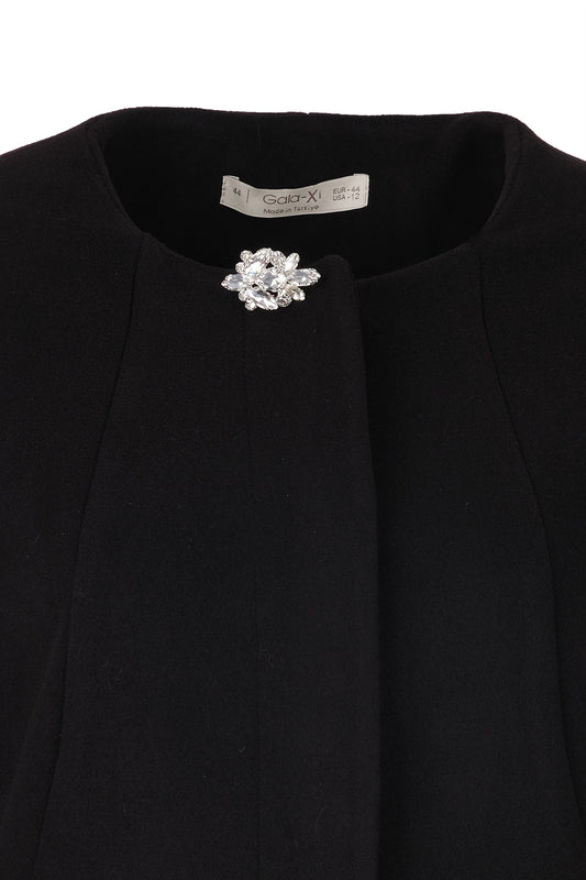 büyük beden taş detaylı uzun kaşe kaban Gala-Xi