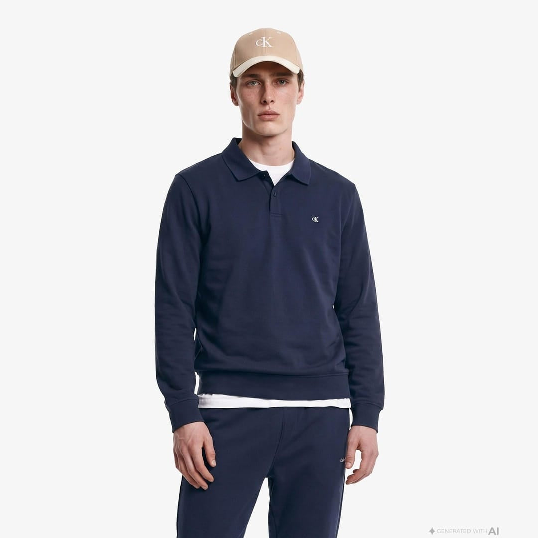 Calvin Klein Logolu %100 Pamuk Düğmeli Erkek Polo Sweat LV04RH263G Ana görsel