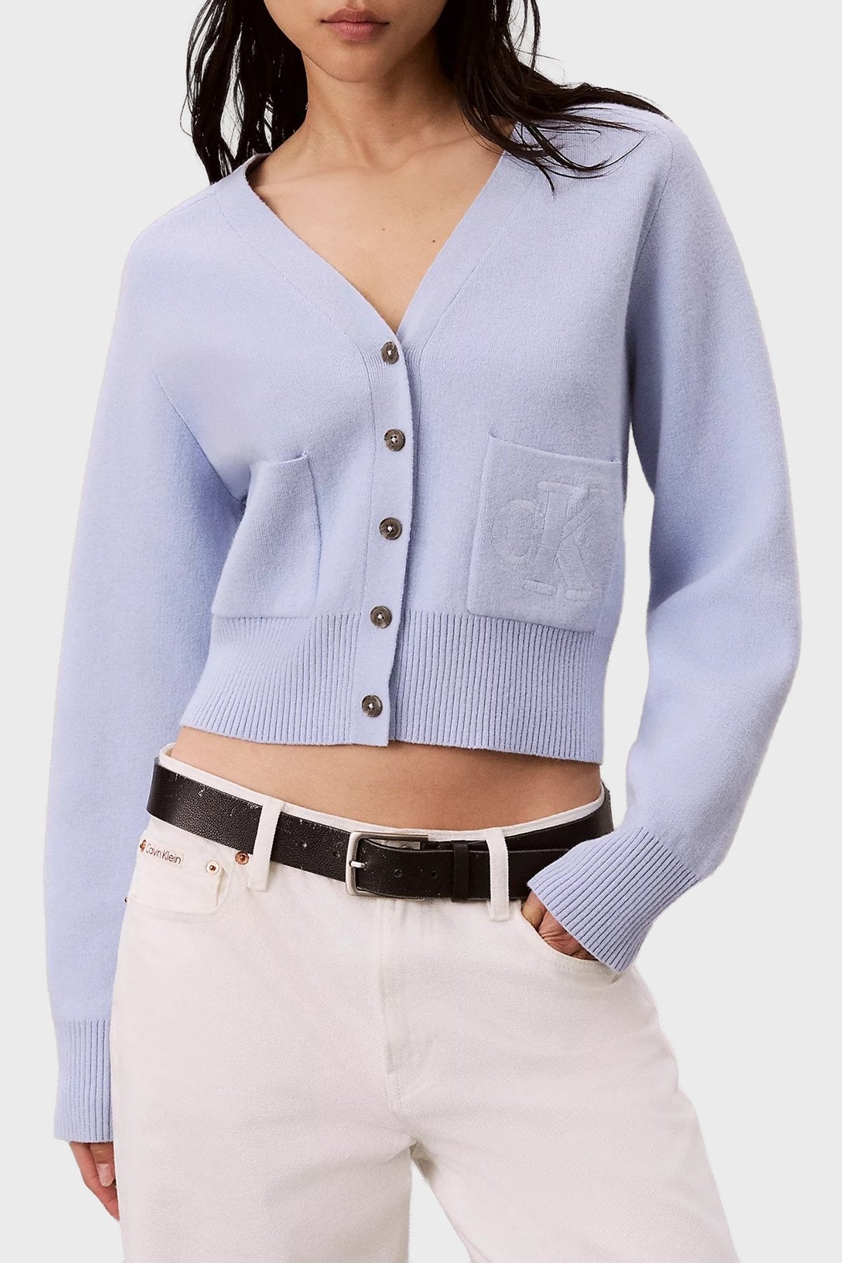 Calvin Klein Yün Karışımlı V Yaka Düğmeli Kadın Hırka LV044H327G Ana görsel