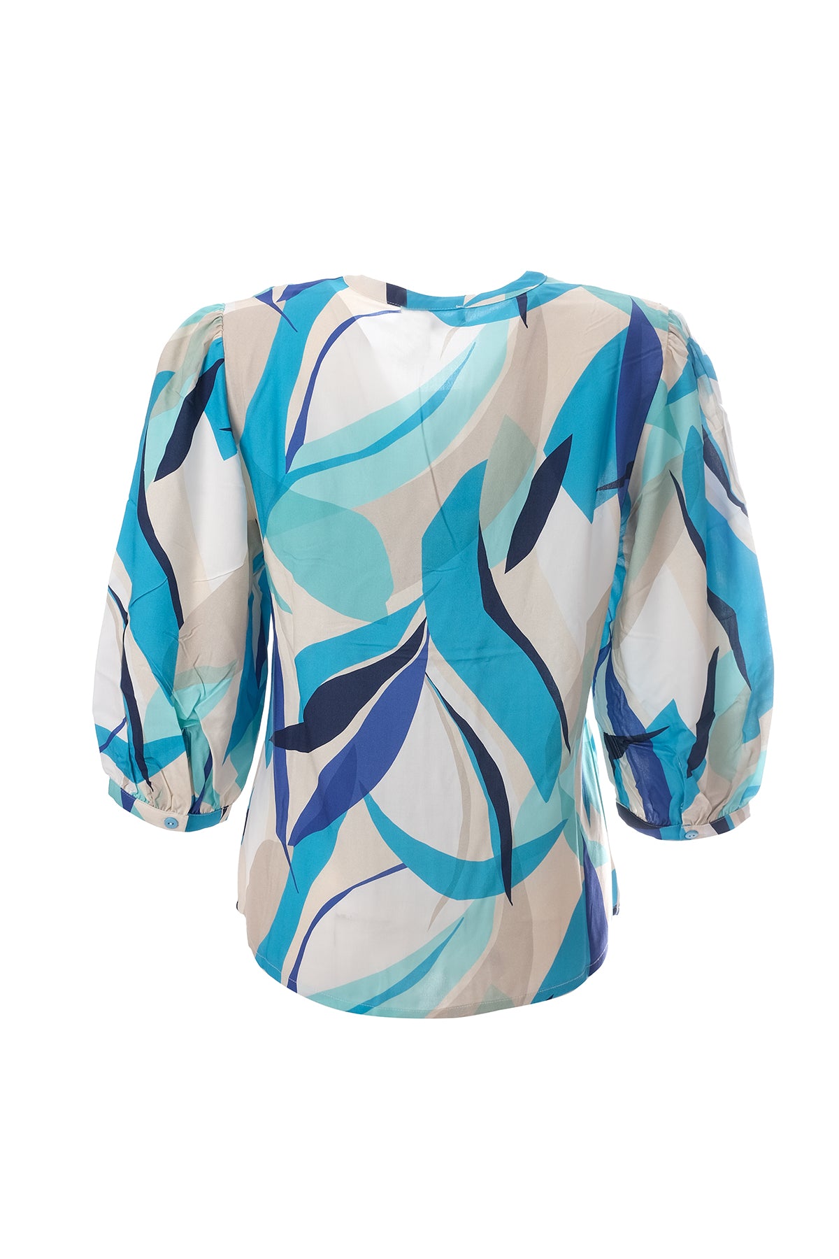 Canel Kadın V Yaka 3/4 Kol Geometrik Desenli Minimalist Bluz