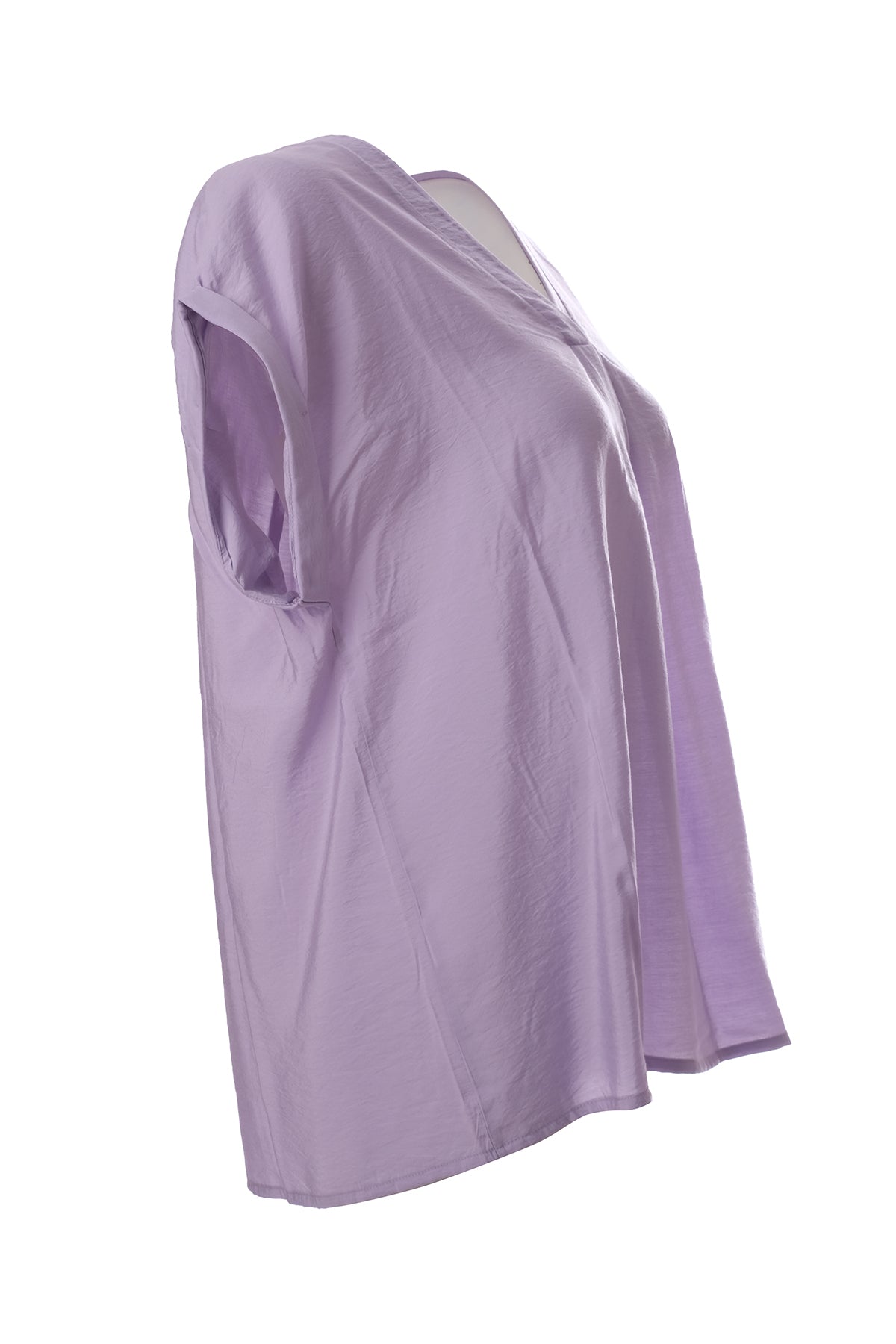 Canel Minimalist V Yaka Kısa Kol Oversize Kadın Bluz