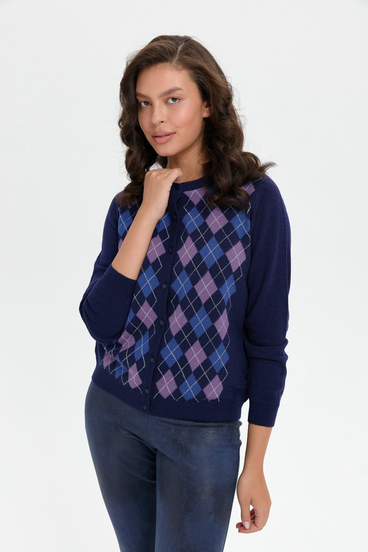 Kadın Sıfır Yaka Önü Baklavalı Yün Hırka Desen