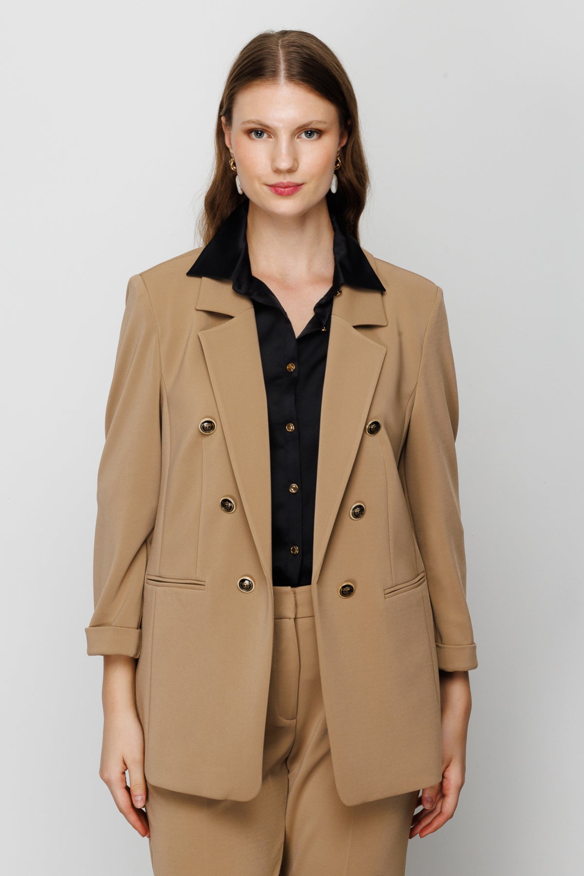 Ekol Minimalist Oversize Kadın Ceket - Çift Düğmeli