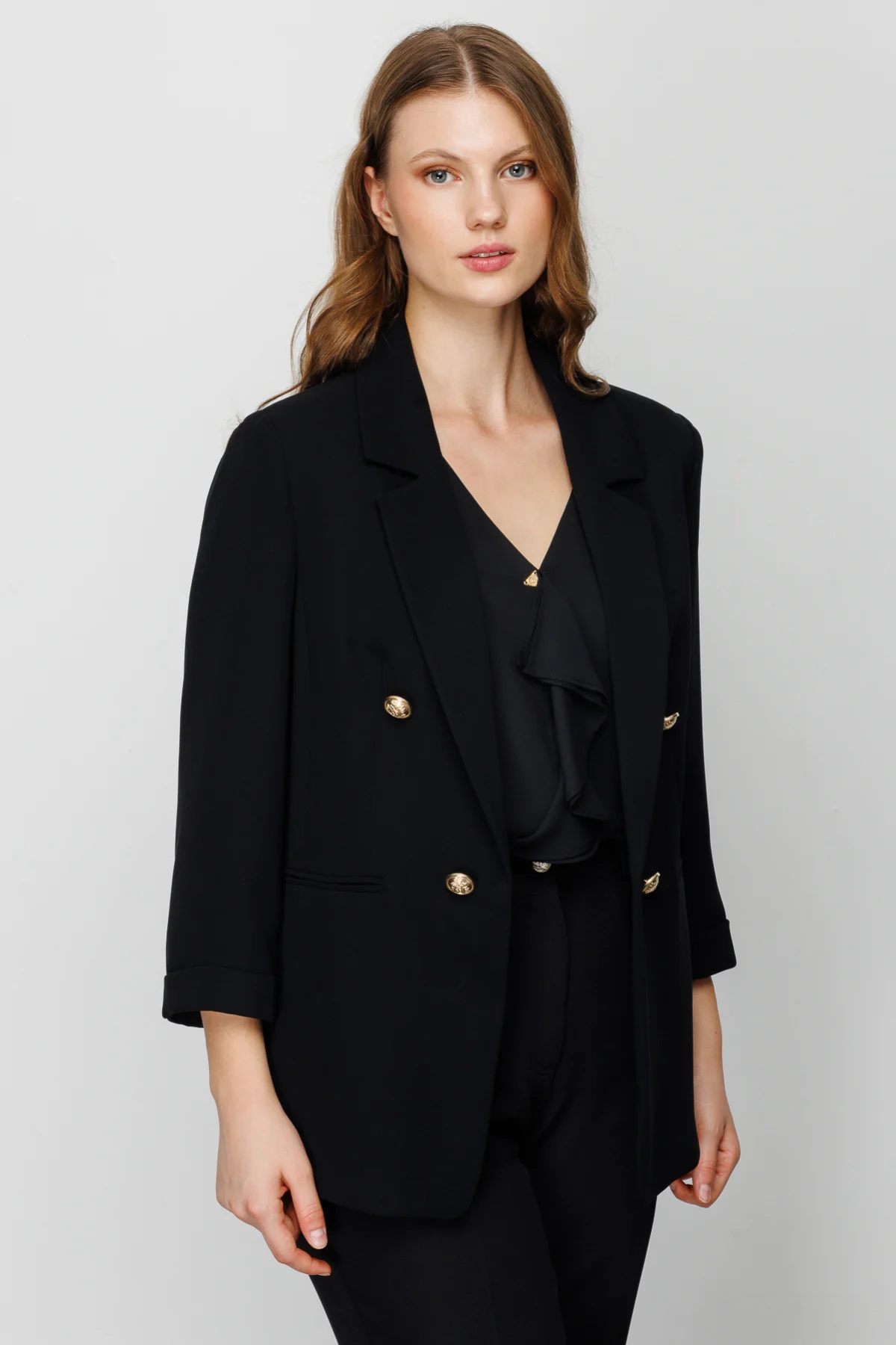 Ekol Minimalist 3/4 Kol Çift Düğmeli Kadın Blazer Ceket - Günlük & Ofis Translation missing: ar.content.product_image_secondary