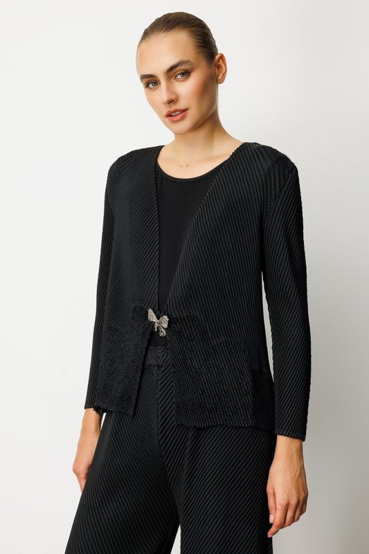 Ekol Kelebek Düğmeli Akordiyon Kumaş Hırka Ekol